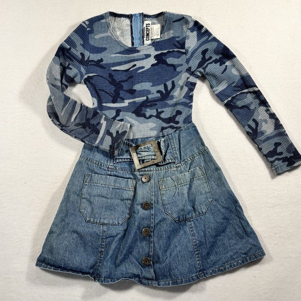 CALIFORNIA CONCEPTS Vintage Denim Sorted Dress Blue Tie Dye Ribbed